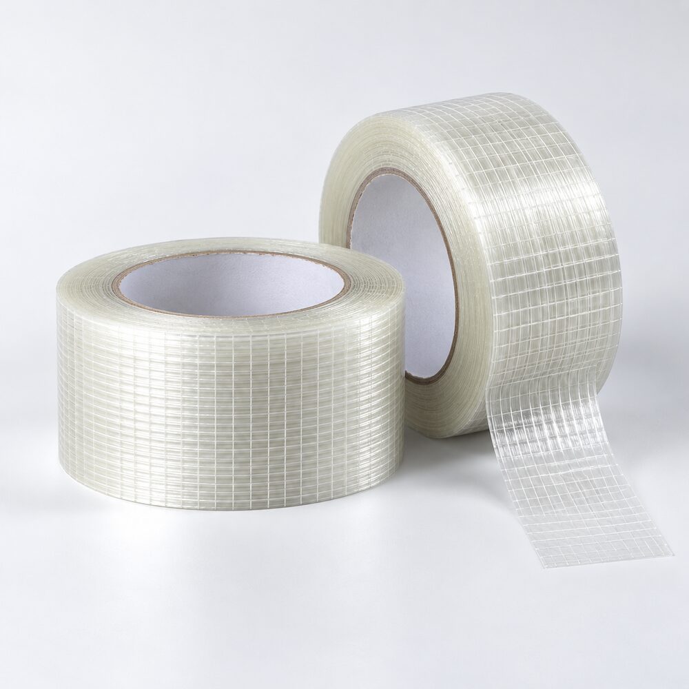 Cross-weave filament tape with visible reinforcement