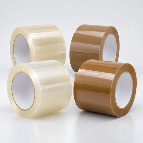 Clear and brown carton sealing tape rolls