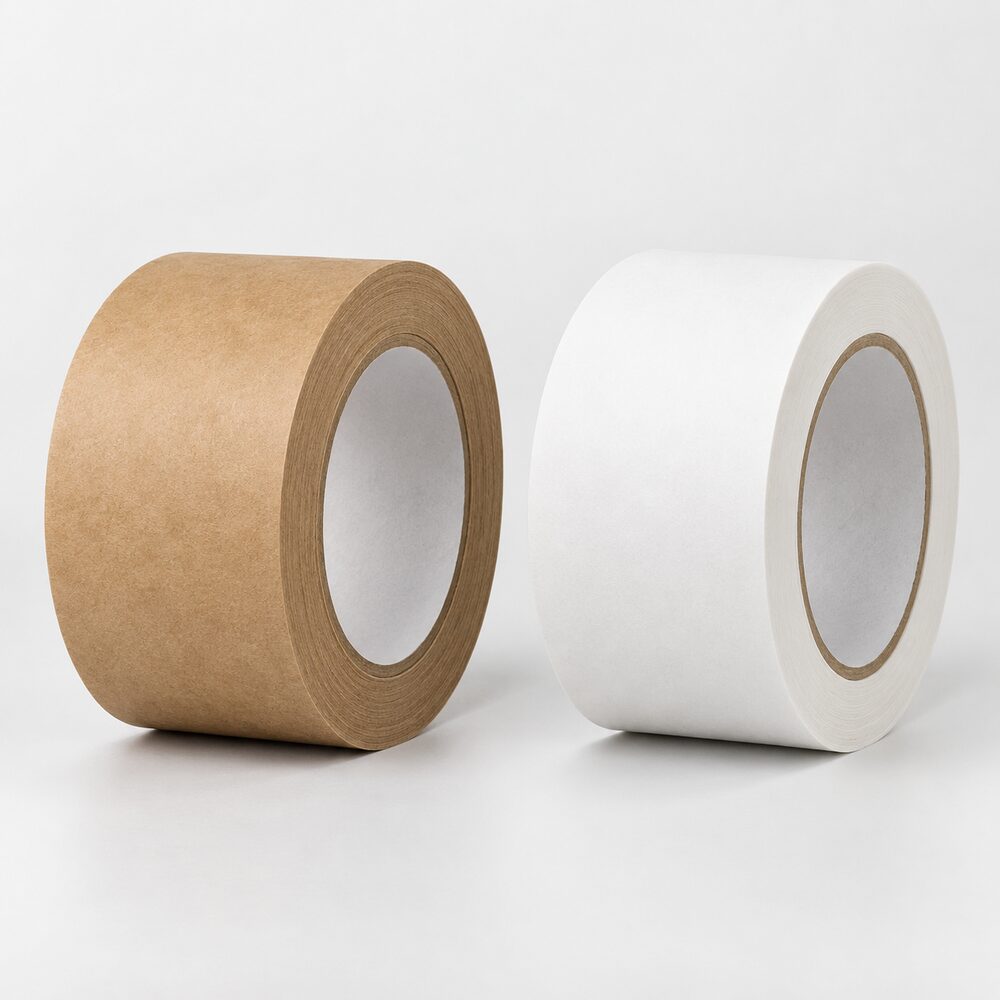 Kraft paper packing tape on cardboard cartons