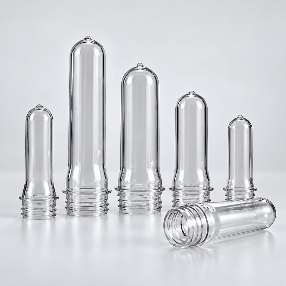 Clear PET preforms in different weights and lengths