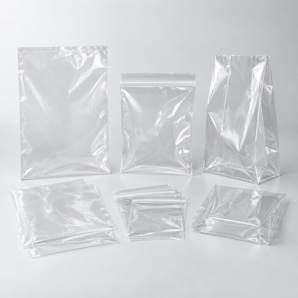 Clear flat and grip-seal polythene bags