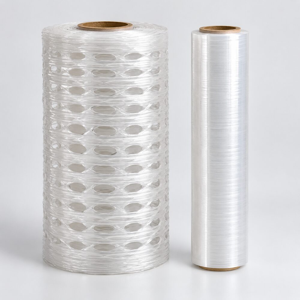 Pre-stretched and vented specialist pallet wrap